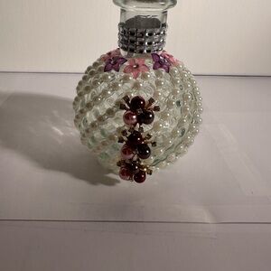 Elegant Pearl and Floral Glass Art Vase